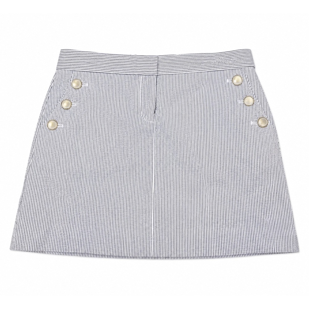 J. Crew Womens Seersucker Striped Nautical Mini Skirt Navy White Button 2 23294